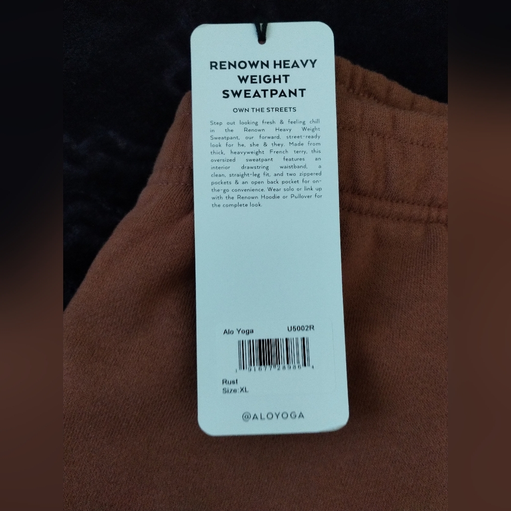 ALO YOGA RENOWN HEAVYWEIGHT SWEATPANTS RUST NEW SIZE XL NWT. - Picture 5 of 6